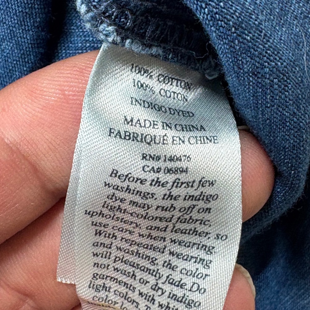 Faherty Indigo Dyed Sashiko Circle Print Short Sleeve Button Down Shirt Mens L - Picture 6 of 9